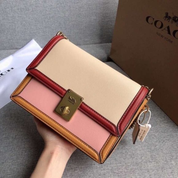🌺🌹 Coach Colorblock Hutton Shoulder Bag Brass/Ivory Blush Multi 89070 - Picture 8 of 13
